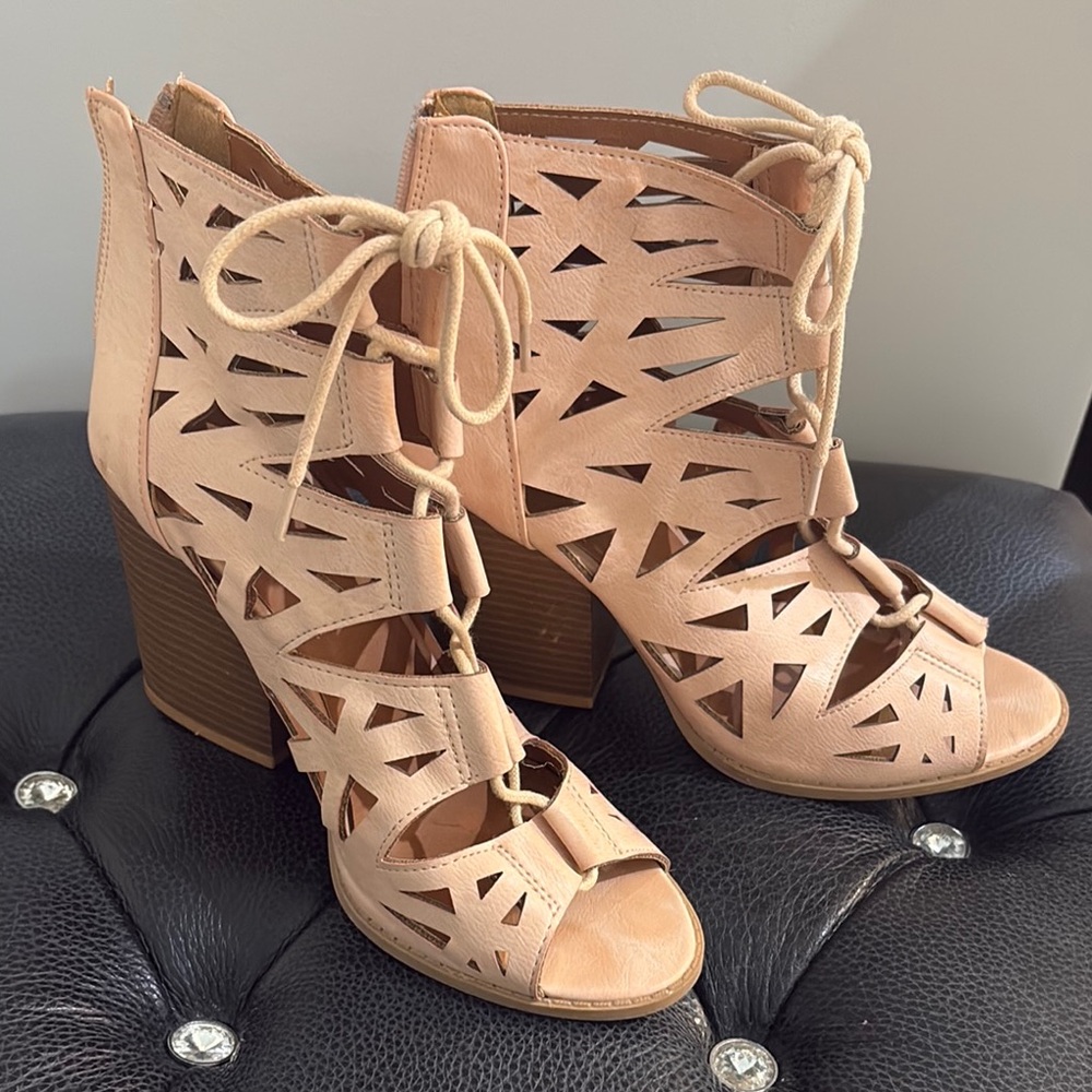 Qupid Tan Cutout Heeled Boots